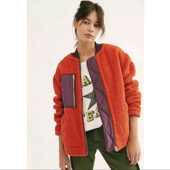 M FREE PEOPLE Rivington Sherpa Bomber Jacket Chili - Picture 4 of 9